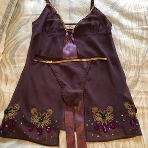 NWOT Purple baby doll thong set.